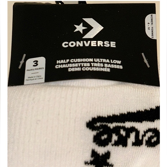 Converse Ultra Low Socks 3 Pair Women 4-10 White Gray Black w Dual Logo 4 Chucks - Picture 3 of 11